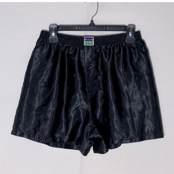 Vintage Mitch Dowd Black Satin Shorts M - Picture 1 of 8